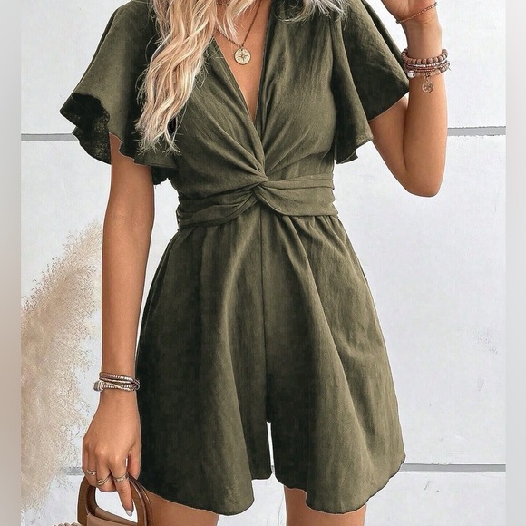Pants - Olive green wrap romper